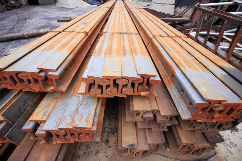 hot rolled steel at a construction site